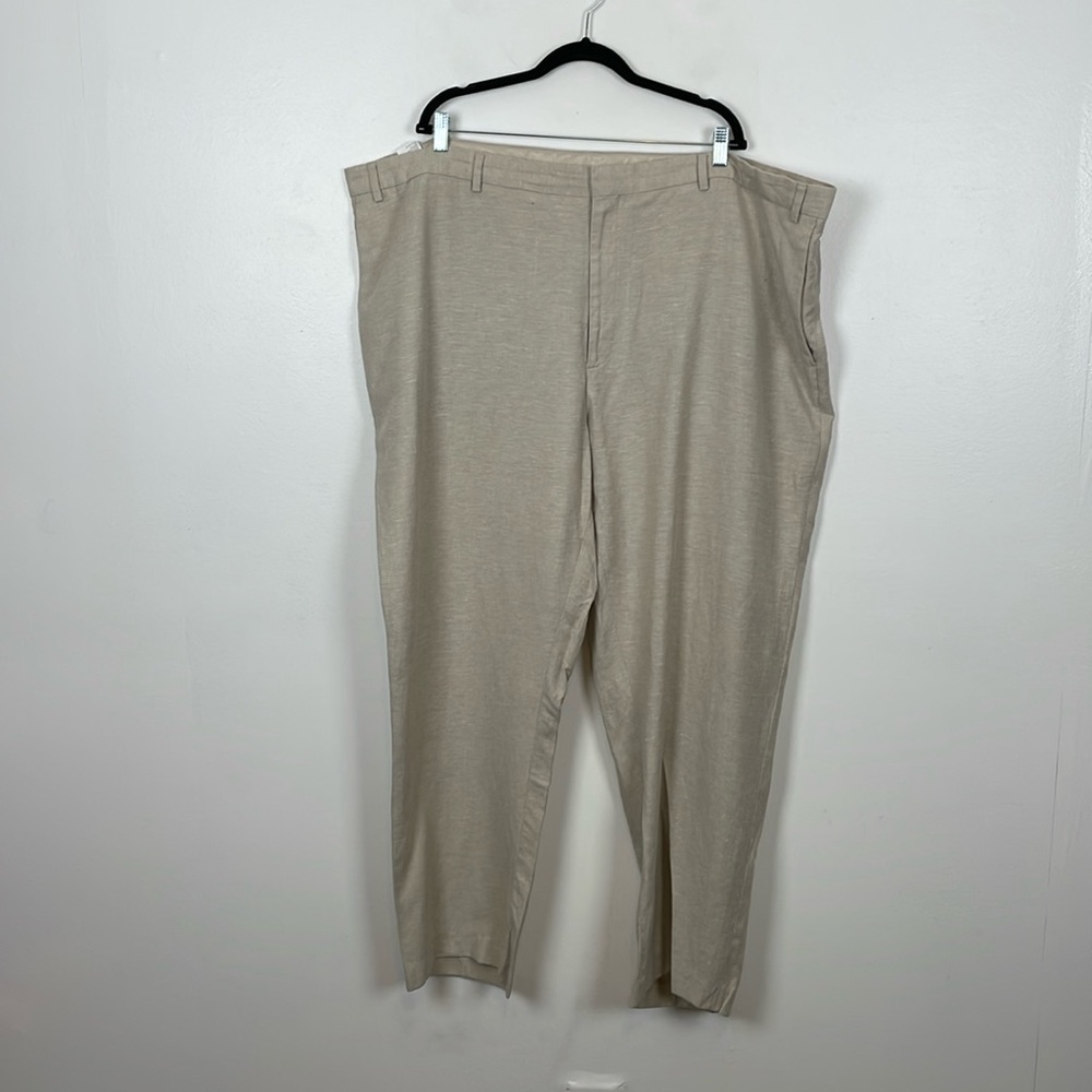 Cubavera Linen Blend Casual Mens 52X32 Beige Big Tall Wide Leg 4 Pocket Pants